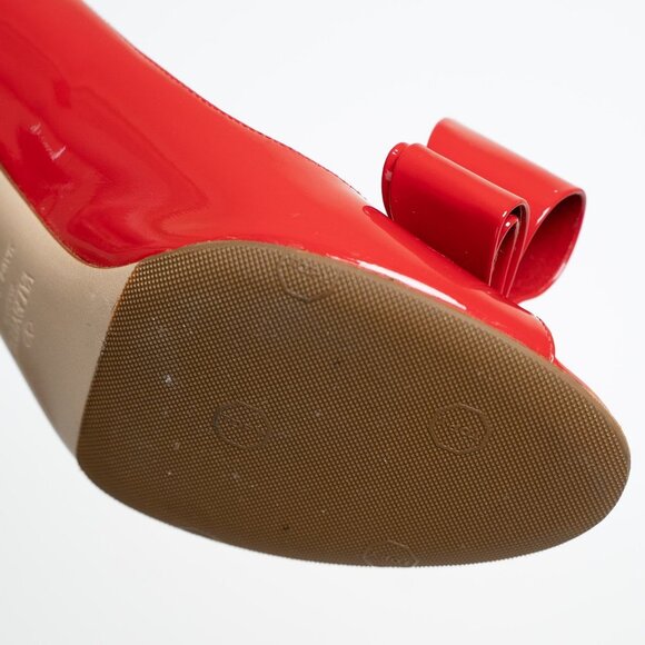 Valentino Garavani Couture Patent Leather Pumps Bow Peep Toe Kitten Heel EU 37.5 - Picture 13 of 14